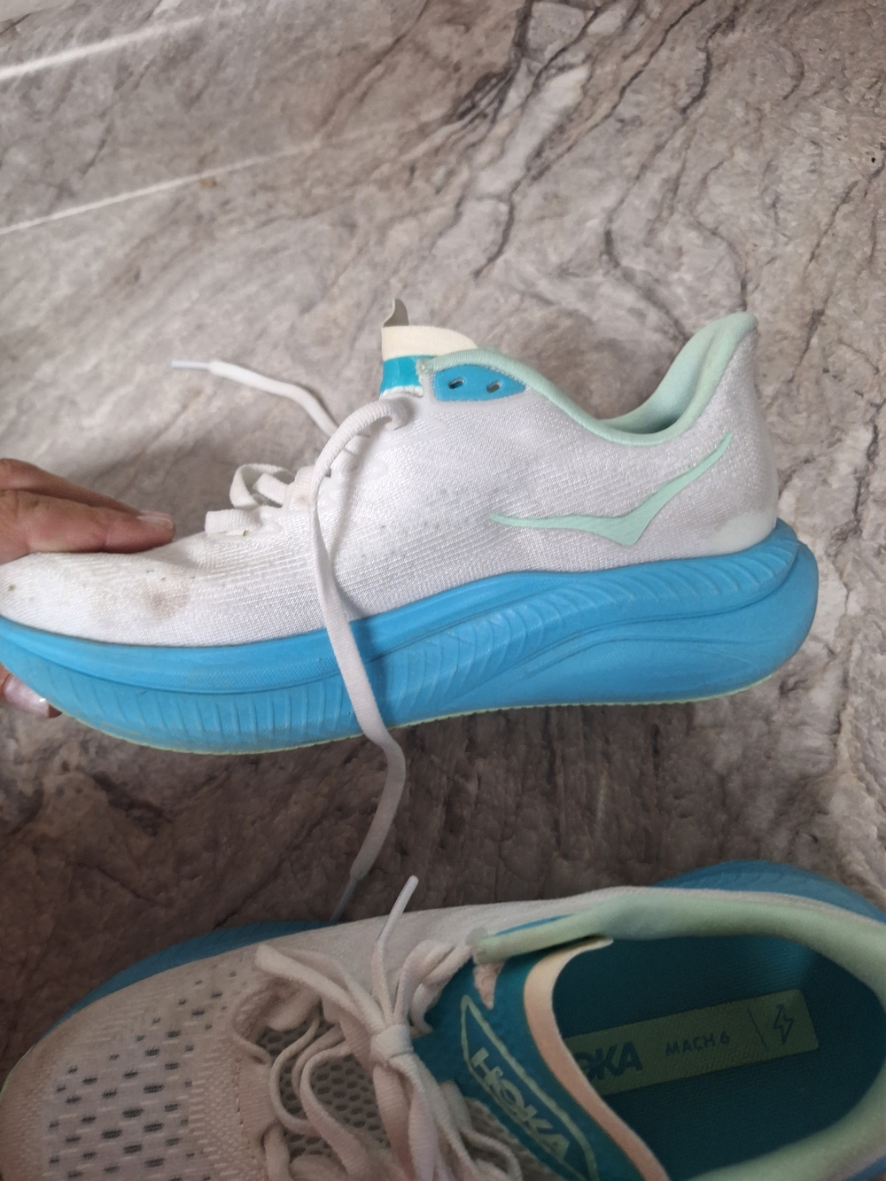 Hoka Women’s White & Light Blue Cushioned Running Shoes - Picture 7 of 7
